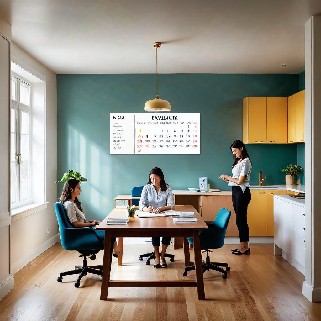 A serene office space featuring a balance scale on one side and a family enjoying time together on the other, symbolizing work-life harmony. Include subtle elements like a calendar showing important family dates and a medical symbol representing the Family and Medical Leave Act. The background should evoke a sense of calm with soft colors and gentle lighting. vibrant colors. super-realistic.